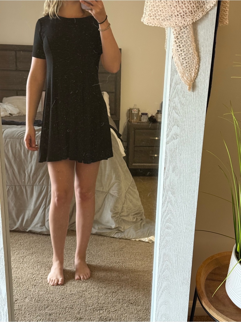 SHEIN Black Short Sleeve Mini Swing Dress
